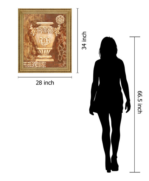 Ornate Taupe Vessel - 28" x 34" Framed Wall Art