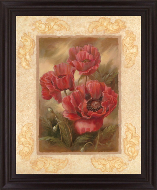 Crimson Poppies Trio - 28" x 34" Framed Wall Art