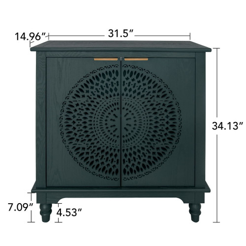 Hollow Carved 2 Door Accent Cabinet With Adjustable Shelf, Sideboard Buffet For Entryway, Living Room Or Bedroom - Blackish Green