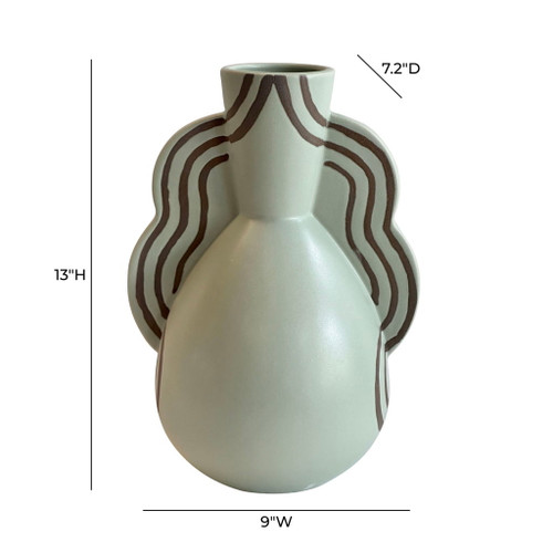 Earthenware - Line Art Wavy Vase - Sage Green