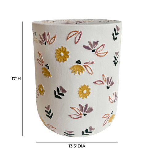 Ceramic Indoor / Outdoor Hand-Painted Floral Table - White
