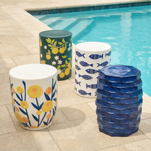 Tempest - Indoor / Outdoor Ceramic Table - Blue Fish