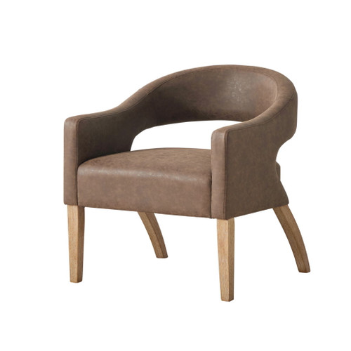 Upholstered Open Back Armchair With Weathered Rubberwood Legs