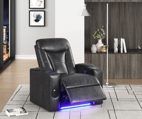 Topgun 2 power recliner in Black leather gel, three-quarter front view