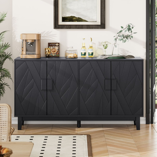 Modern Style Buffet Cabinet, Storage Side Cabinet Buffet Cabinet, Medieval Modern Multifunctional Decorative Cabinet Suitable For Living Room, Dining Room, Entrance, Corridor, Kitchen - Black