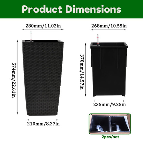 Indoor Outdoor Planter With Automatic Watering System (Set of 2)