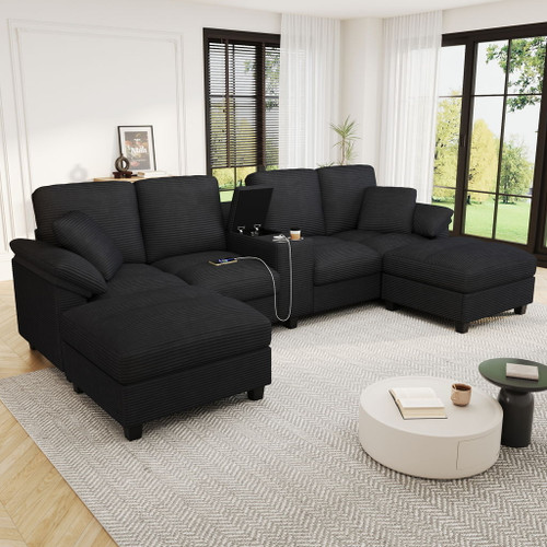 Modern U-Shaped Sectional Sofa With Storage Ottomans