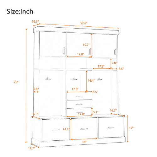 Entryway Hall Tree With Bench And Storage, 5 In 1 Coat Rack