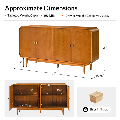 Enrico Wood 58" Wide Sideboard with Adjustable Shelves