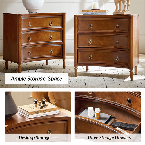 Ken 3-Drawer 26 in. W Curved Silhouette Nightstand with Built-in Charging Station