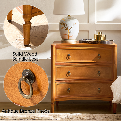 Ken 3-Drawer 26 in. W Curved Silhouette Nightstand with Built-in Charging Station