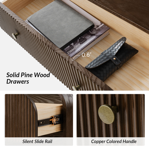 Claude Modern 1-drawer Fluted Curved Nightstand with Charging Station and USB Ports