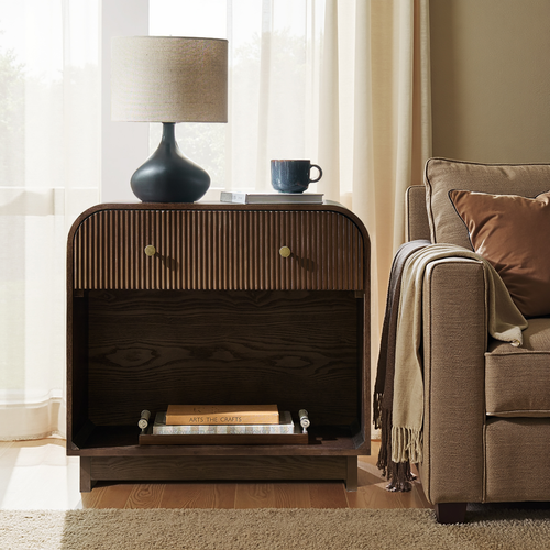 Claude Modern 1-drawer Fluted Curved Nightstand with Charging Station and USB Ports NSHD1412 by Karat Home