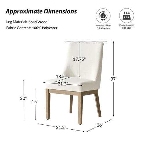 Helen Farmhouse Polyester Dining Chair with Tapered Solid Wood Legs (Set of 2)