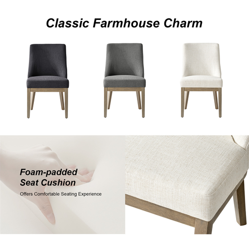 Helen Farmhouse Polyester Dining Chair with Tapered Solid Wood Legs (Set of 2)