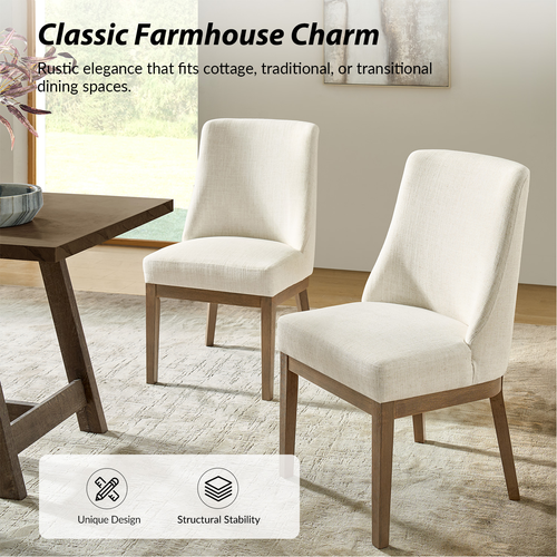 Helen Farmhouse Polyester Dining Chair with Tapered Solid Wood Legs (Set of 2)