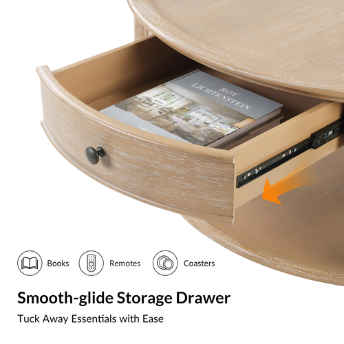 Nikolaus Traditional 1-Drawer Coffee Table with Smooth-rolling Casters and Low Open Shelf