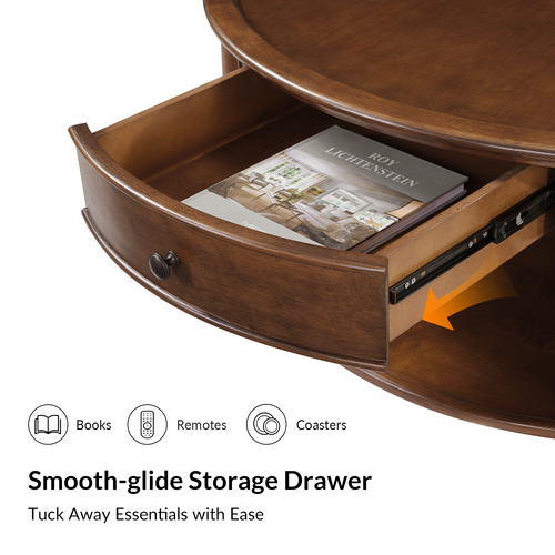 Nikolaus Traditional 1-Drawer Coffee Table with Smooth-rolling Casters and Low Open Shelf