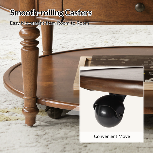 Nikolaus Traditional 1-Drawer Coffee Table with Smooth-rolling Casters and Low Open Shelf