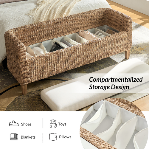 Carolina Natural Rattan Bench with Backrest and Hidden Storage 57.25 in.