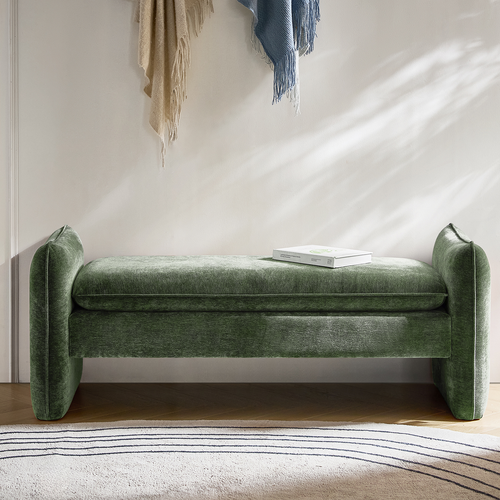 Ella 57.5"W Modern Chenille Fabric Upholstered Bench