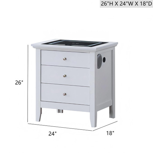 Hammond - Smart 3 Drawer Nightstand With USB Charging And Integrated Speakers - White