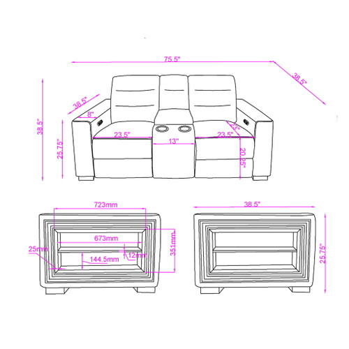 Yamein - Power Reclining Loveseat With Bookcase Arms And LED Lights - Charcoal