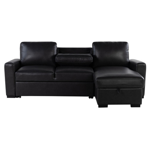 Montero - Sofa With Pull Out Bed, Drop Down Table, USB And Cup Holders, Storage Chaise - Charcoal Black
