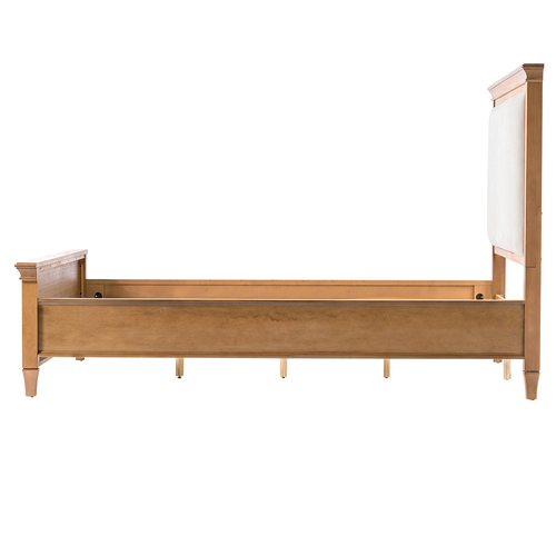 Canelio Beige Wood Frame Panel Bed with Soft Upholstered Headboard