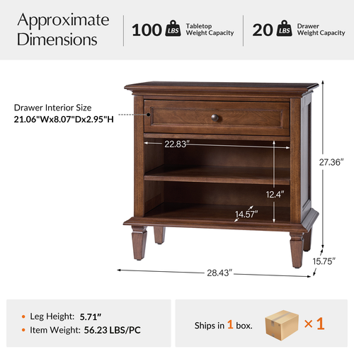 Savannah 1-Drawer 28.43 in. W Nightstand with Built-In Charging Station