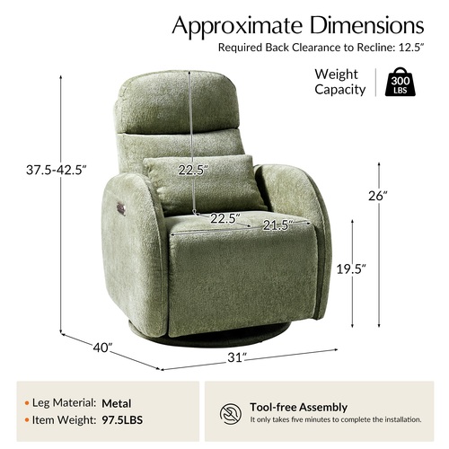 Abelie Electric Nursing Rocker Chair in Chenille