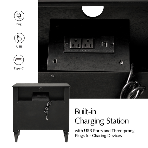 Feodo 3-Drawer 28 in. W Nightstand with Built-in Charge Station