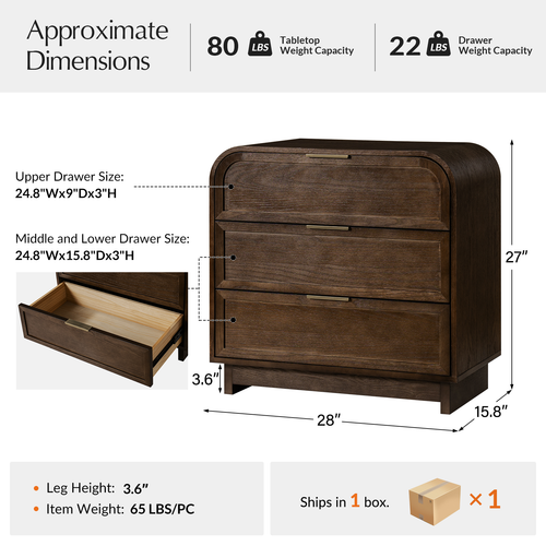 Yanick Modern 3-Drawer Nightstand in Wood