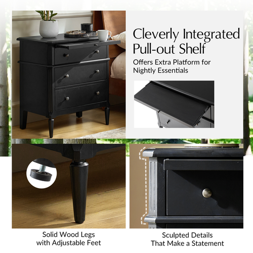 Fabien 3-Drawer 28 in. W Nightstand with Solid Wood Legs