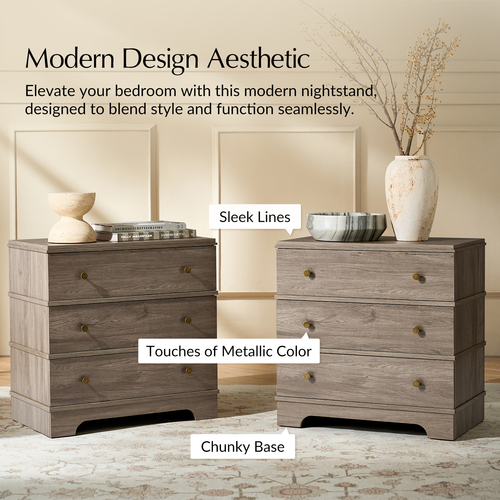 Carla 3-Drawer 26 in. W Nightstand with Built-In Charging Station