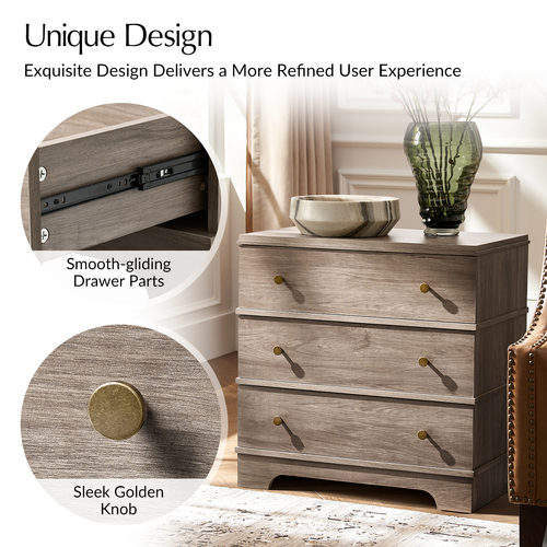 Carla 3-Drawer 26 in. W Nightstand with Built-In Charging Station