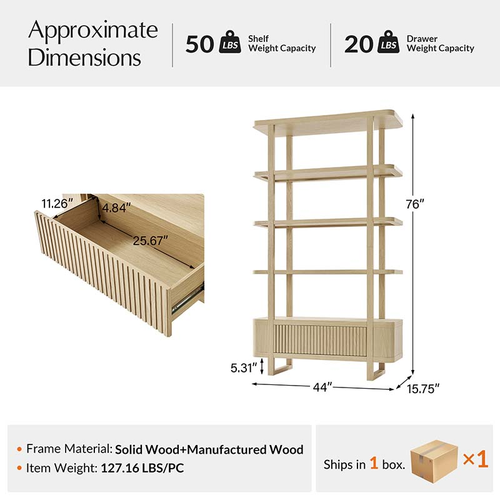 Elena Modern Wood 44 in. W Bookcase