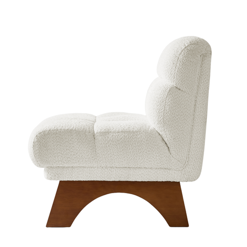 Ted Modern Chenille Armchair with Curved Rubberwood Base