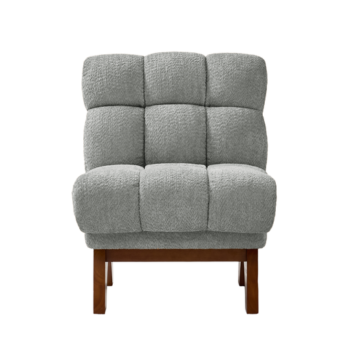 Ted Modern Chenille Armchair with Curved Rubberwood Base