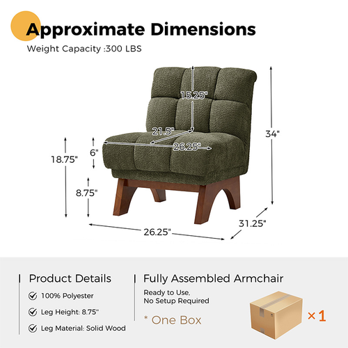 Ted Modern Chenille Armchair with Curved Rubberwood Base