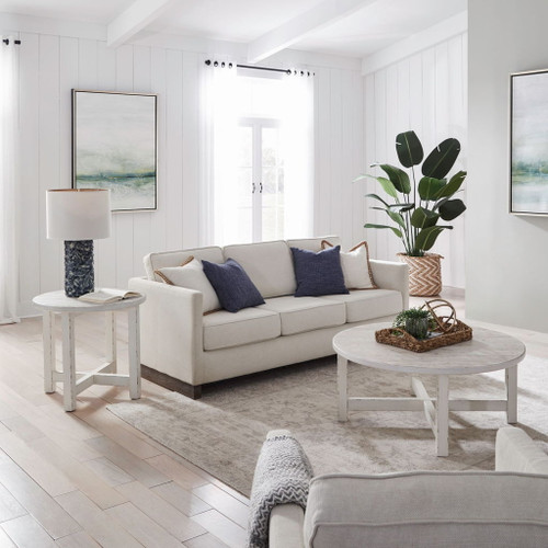 Backroads - 3 Piece Table Set (Round Cocktail Table & 2 Round End Tables) - Weathered White