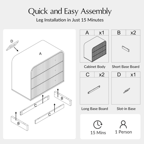 Claude Modern 3-drawers Fluted Curved Nightstand with Charging Station and USB Ports
