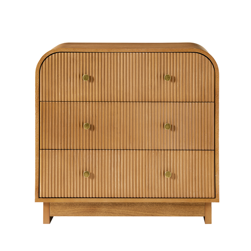 Claude Modern 3-drawers Fluted Curved Nightstand with Charging Station and USB Ports