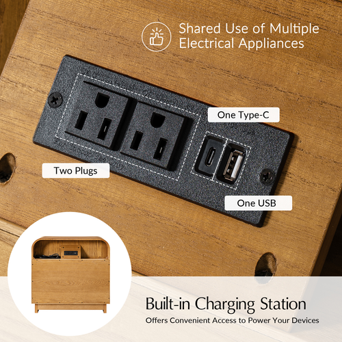 Claude Modern 3-drawers Fluted Curved Nightstand with Charging Station and USB Ports