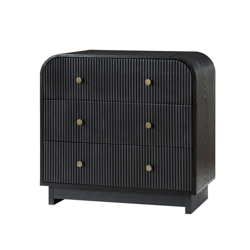 Claude Modern 3-drawers Fluted Curved Nightstand with Charging Station and USB Ports