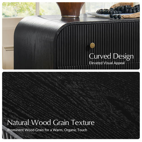 Claude Modern 3-drawers Fluted Curved Nightstand with Charging Station and USB Ports