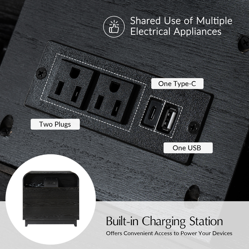 Claude Modern 3-drawers Fluted Curved Nightstand with Charging Station and USB Ports