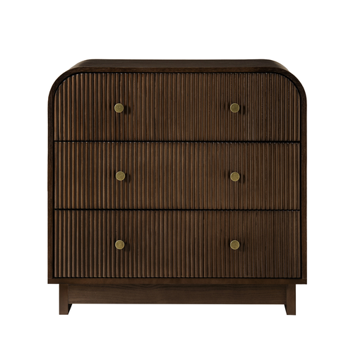 Claude Modern 3-drawers Fluted Curved Nightstand with Charging Station and USB Ports