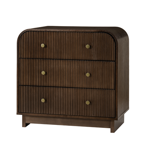 Claude Modern 3-drawers Fluted Curved Nightstand with Charging Station and USB Ports