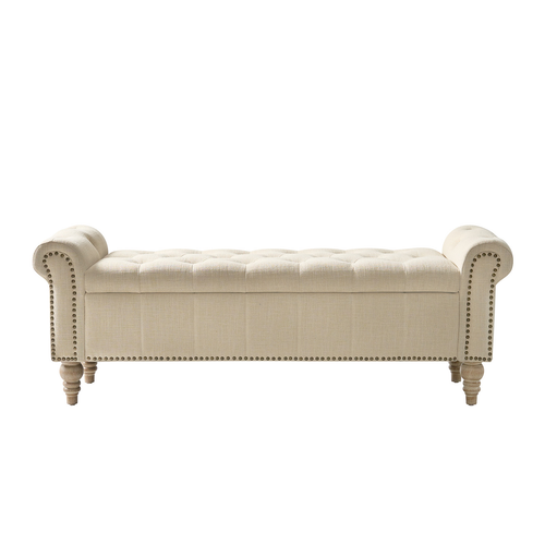 Joan Traditional Upholstered Button Turfed Storage Bench with Nailhead Trims